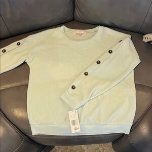 A New Day Sky Blue/teal Button Sleeve Sweater